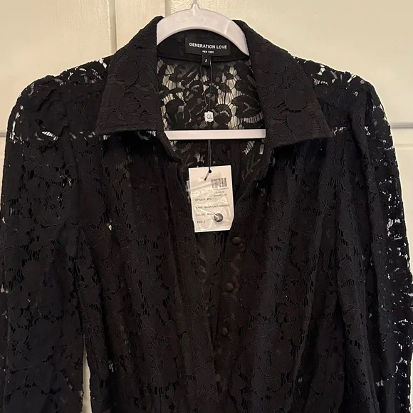 NWT Generation Love Quinn Lace Romper Long Sleeve Black - Picture 4 of 5